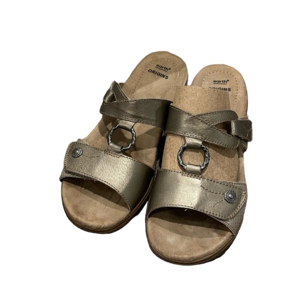 Earth Origins Shoes - Earth Origins Strappy Platform Sandals Bronze Gold Leather Size 9 Comfort Arch